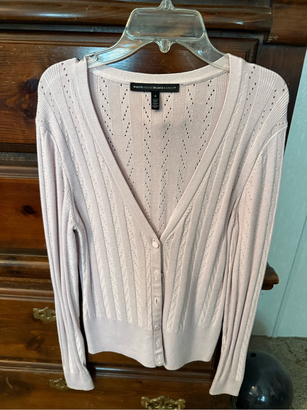 White House Black Market Pale Pink Ribbed Button-Front Cardigan
